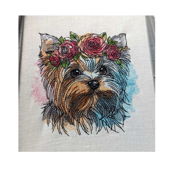 Matriz Bordado Cão Yorkshire Terrier Rosinhas