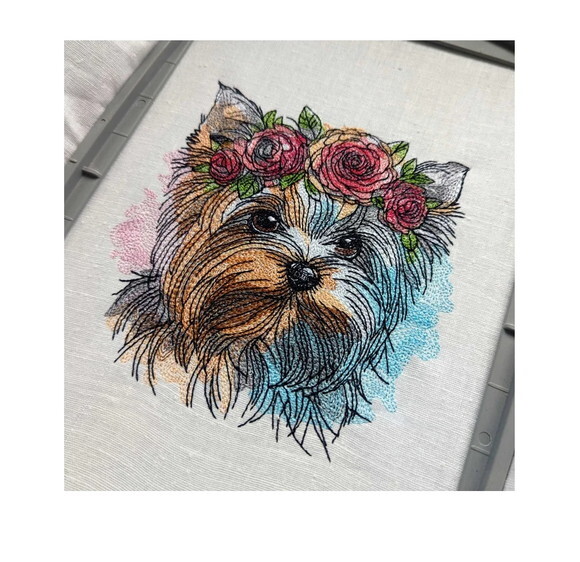 Matriz Bordado Cão Yorkshire Terrier Rosinhas