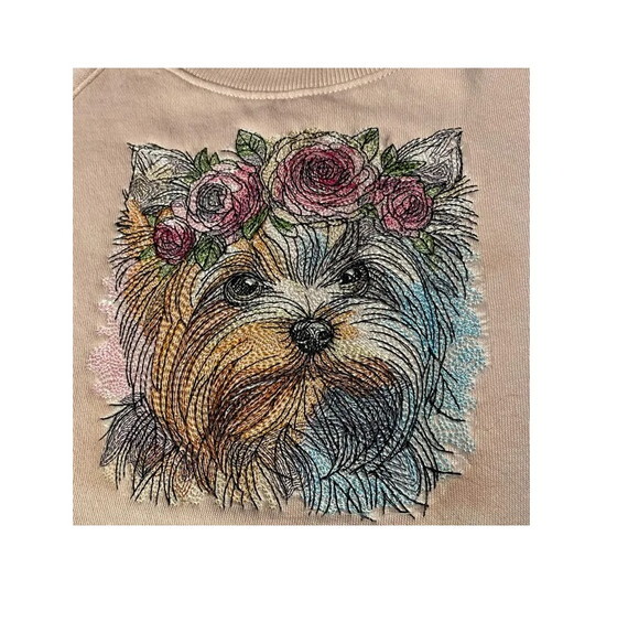 Matriz Bordado Cão Yorkshire Terrier Rosinhas
