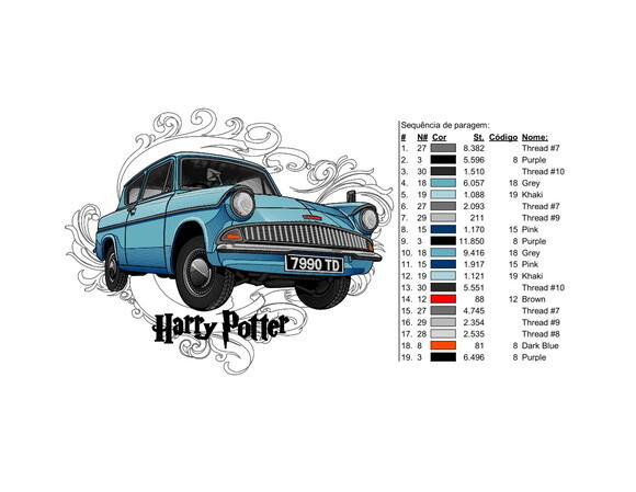 Matriz Bordado Carro Voador Harry Potter