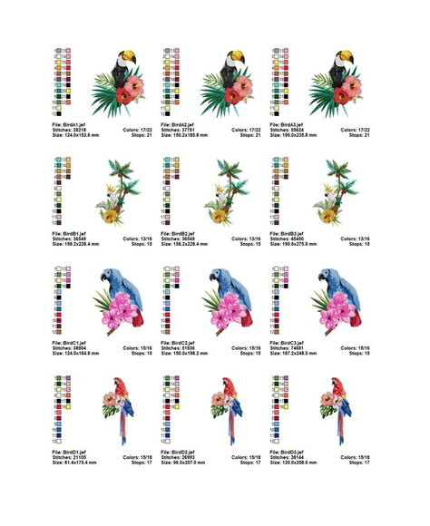 Matriz Bordado Coleção de Pássaros Tropicais