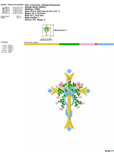 Matriz Bordado Cruz com Flores Eucaristia 2