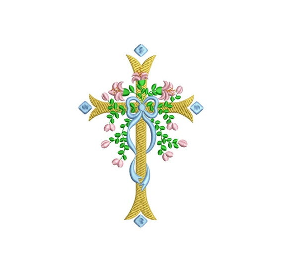 Matriz Bordado Cruz com Flores Eucaristia 2