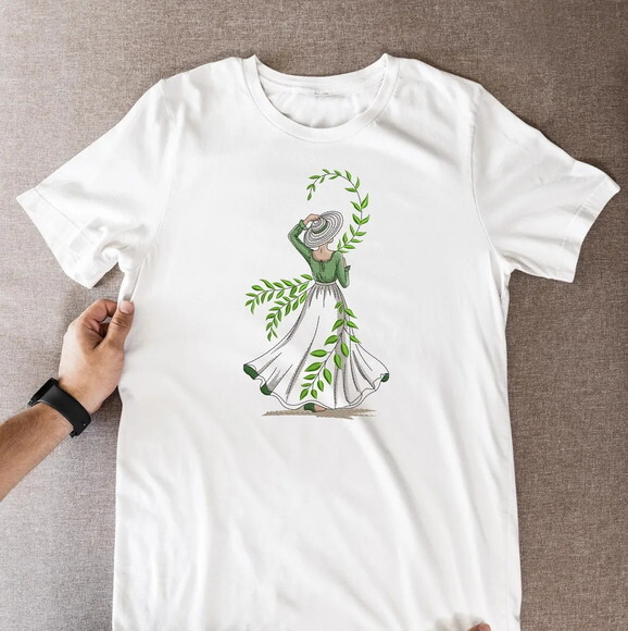 Matriz Bordado Dama Elegante em Folhas