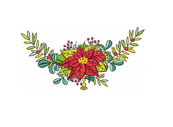 Matriz Bordado Decoração Floral Vermelha