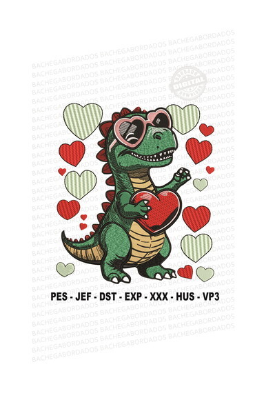 Matriz Bordado Dino Romântico