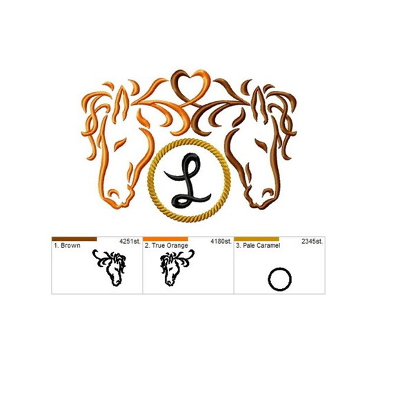 Matriz Bordado Dois Cavalos em Monograma para Montagem