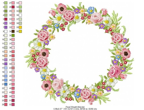 Matriz Bordado Floral Circular Colorido
