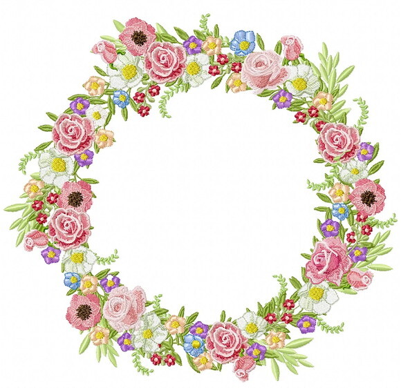 Matriz Bordado Floral Circular Colorido
