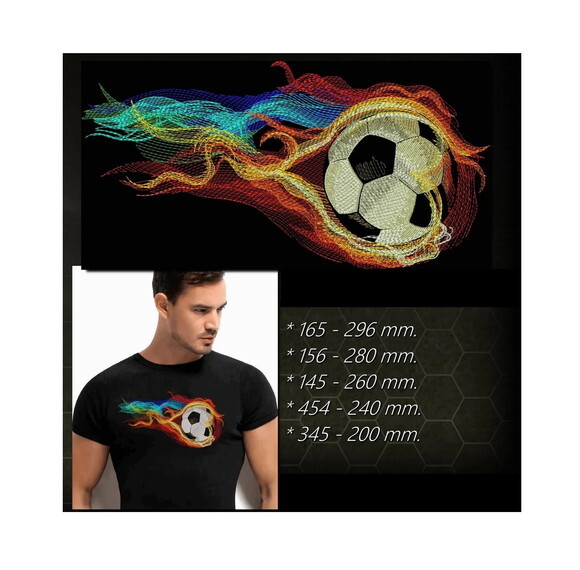 Matriz Bordado Futebol Bola de Fogo 3d