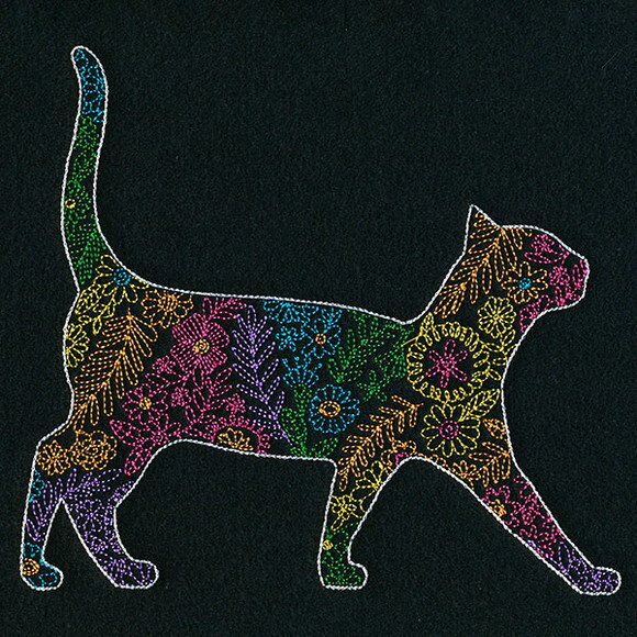 Matriz Bordado Gato em Flores