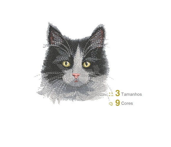 Matriz Bordado Gato Realista Preto e Branco