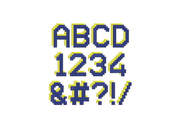 Matriz Bordado Letras e Numeros Minecraft em Blocos