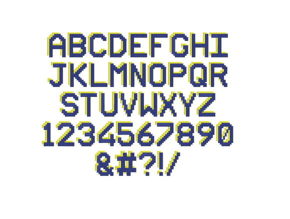 Matriz Bordado Letras e Numeros Minecraft em Blocos