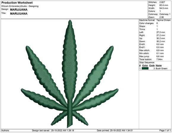 Matriz Bordado Marijuana 3d