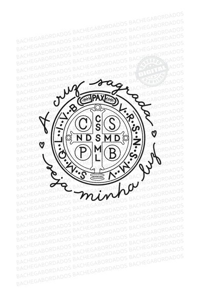Matriz Bordado Medalha de São Bento Cruz Sagrada - Preto