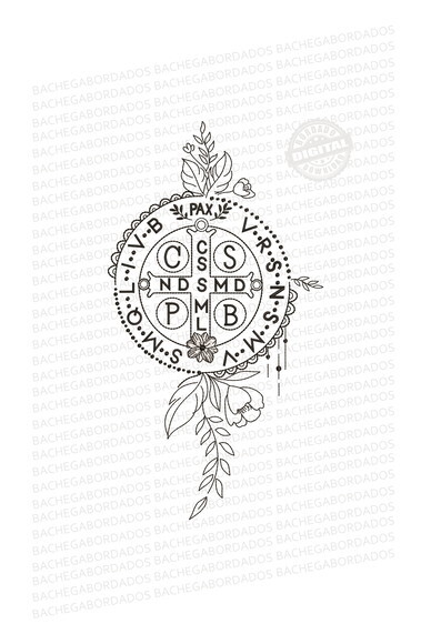 Matriz Bordado Medalha de São Bento Floral