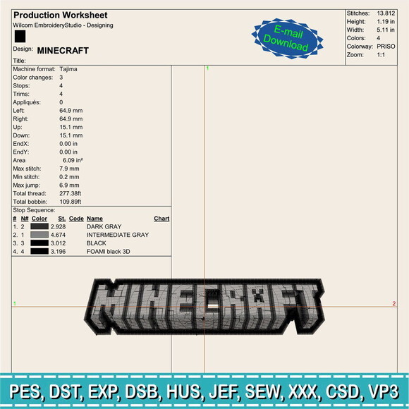 Matriz Bordado Minecraft Nome