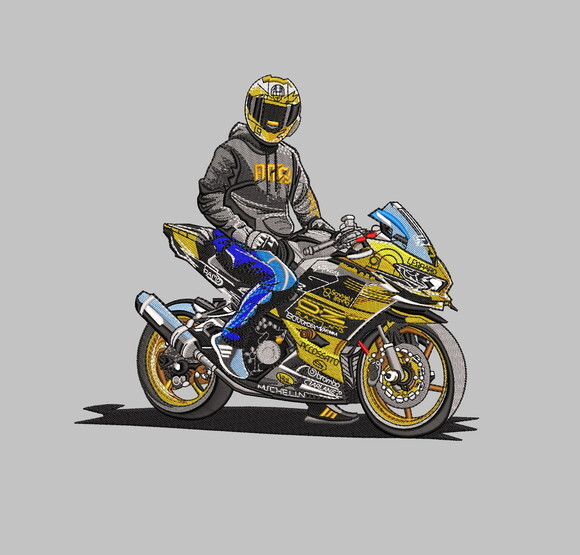 Matriz Bordado Motoqueiro Moto Racing