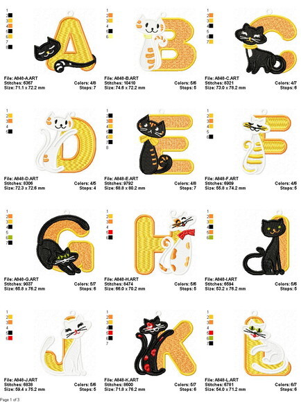 Matriz Bordado Pacote Alfabeto Gatos
