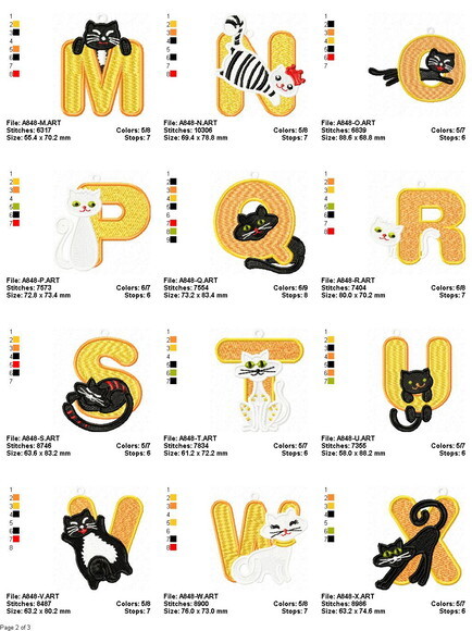Matriz Bordado Pacote Alfabeto Gatos