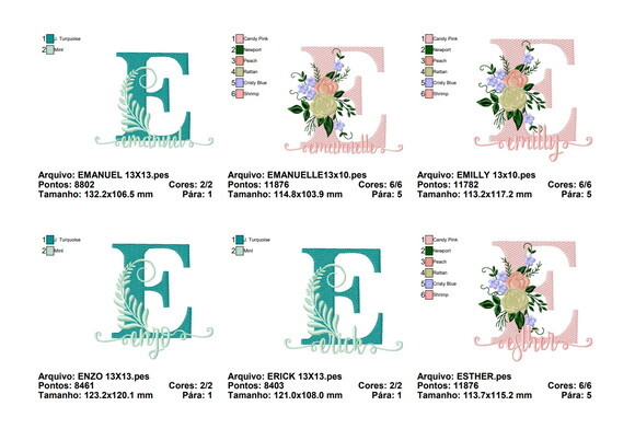 Matriz Bordado Pacote de Nomes Floral - Formato Pes