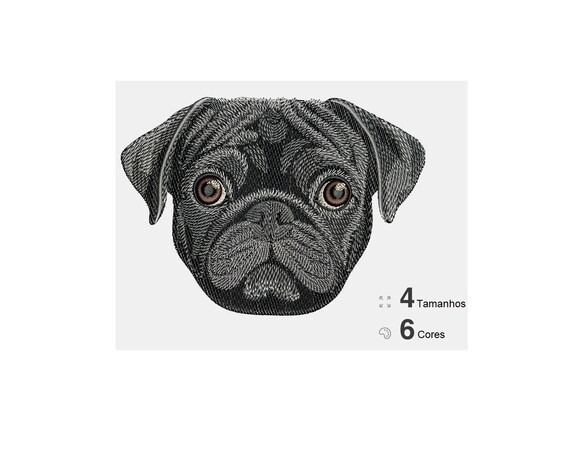 Matriz Bordado Pug Cão Rosto Preto