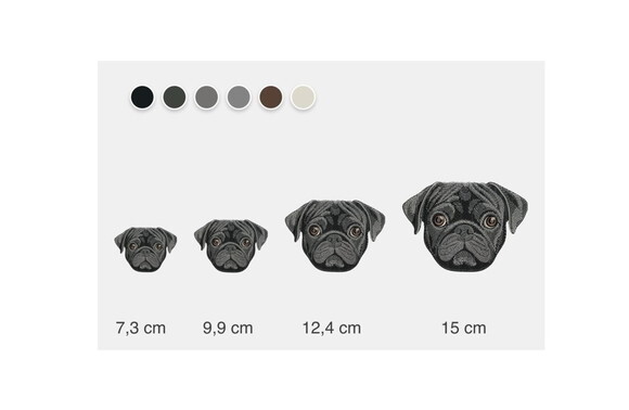Matriz Bordado Pug Cão Rosto Preto
