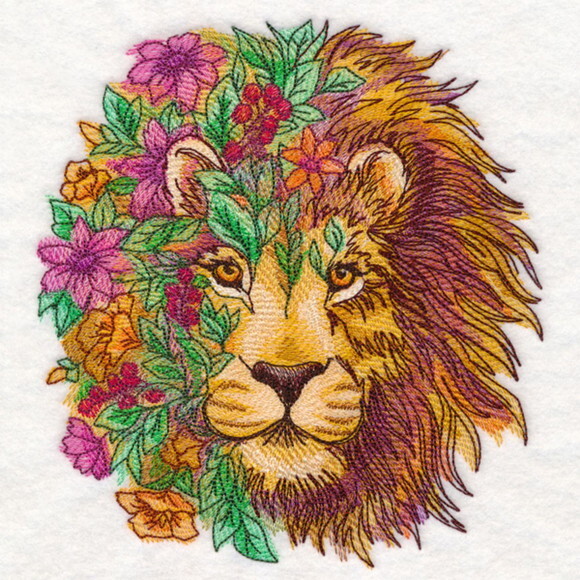 Matriz Bordado Rosto Leão Flores