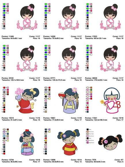 Matriz Bordados Bonecas Japonesas