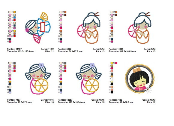 Matriz Bordados Bonecas Japonesas