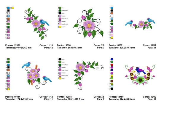 Matriz Bordados Desenhos Flores e Pássaros