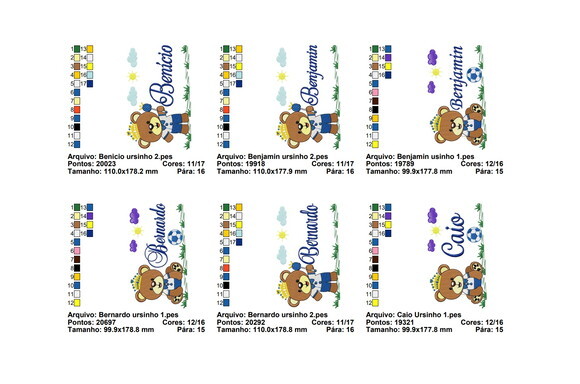 Matriz Bordados Ursinhos com Nomes Infantil - Formato Pes