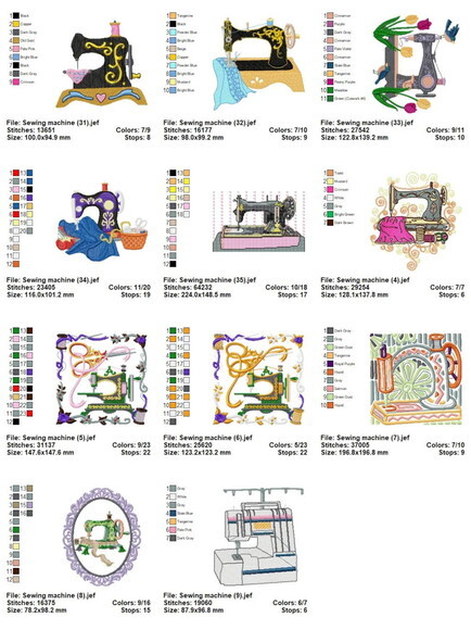 Pacote com 35 Matrizes de Bordados Máquinas de Costura