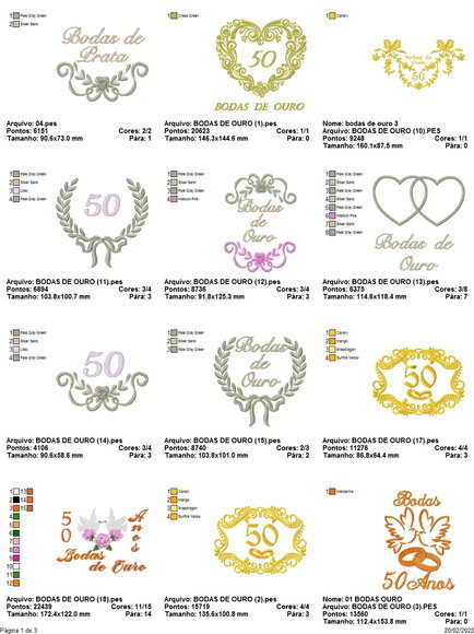 Pacote Matriz Bordado Bodas de Ouro e Prata
