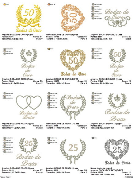 Pacote Matriz Bordado Bodas de Ouro e Prata