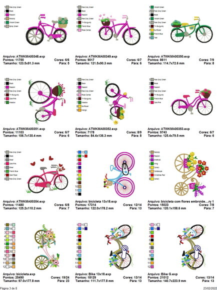 Pacote Matriz Bordado Bicicletas