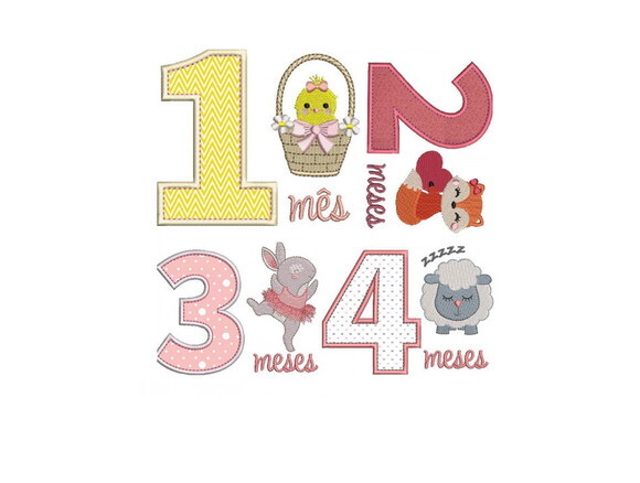 Pacote Matriz De Bordados Mesversários Meninas 1 À 11