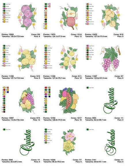 Pacote Matrizes Bordados Frutas Semaninha