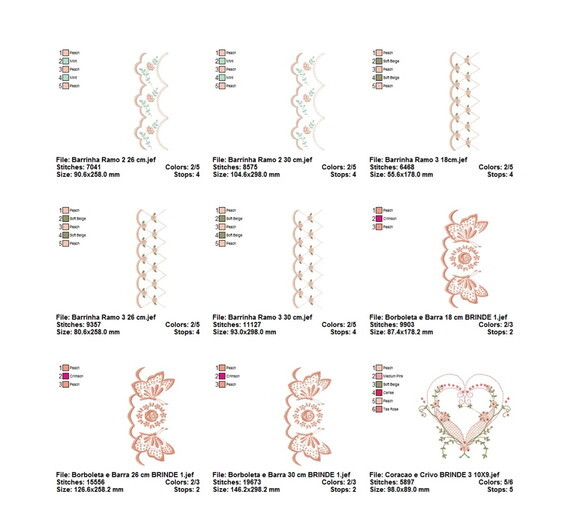 Pacote Matrizes de Bordado 19 Designs de Barrados