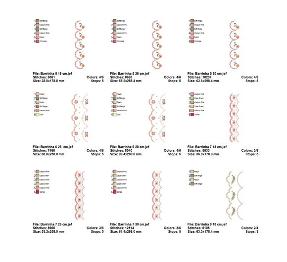 Pacote Matrizes de Bordado 19 Designs de Barrados