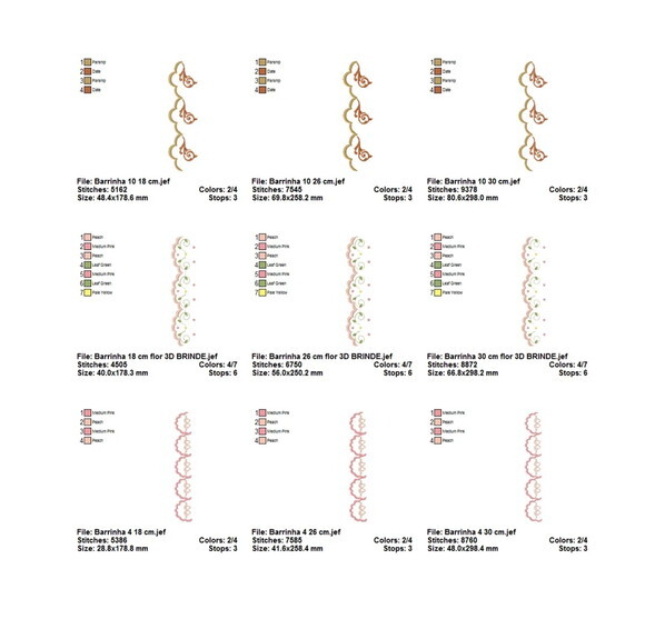 Pacote Matrizes de Bordado 19 Designs de Barrados