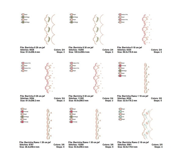 Pacote Matrizes de Bordado 19 Designs de Barrados