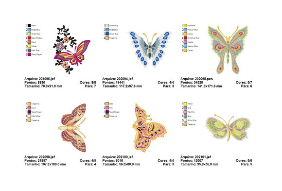 Pacote Matrizes de Bordado Borboletas Mariposas