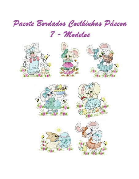 Pacote Matrizes de Bordado Coelhinhas Páscoa