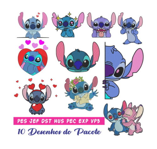 10 Matrizes de Bordado Lilo Stitch (pacote)
