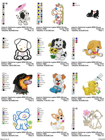 375 Matrizes de Bordados Cachorrinhos e Gatos Variados