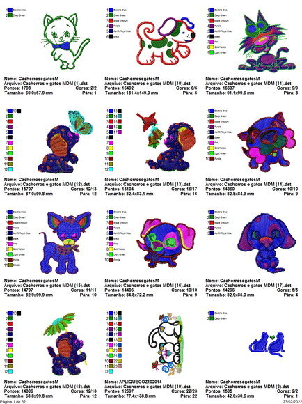 375 Matrizes de Bordados Cachorrinhos e Gatos Variados