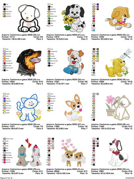 375 Matrizes de Bordados Cachorrinhos e Gatos Variados