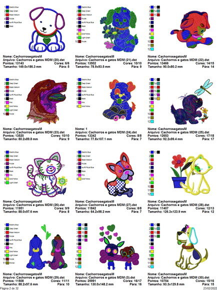 375 Matrizes de Bordados Cachorrinhos e Gatos Variados